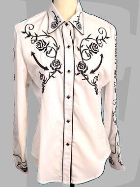Scully White with Black Roses Western Rodeo Shirt